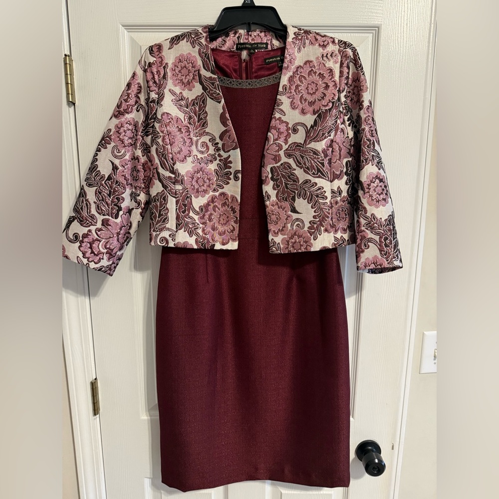 Preston & York Burgundy and Cream Dress